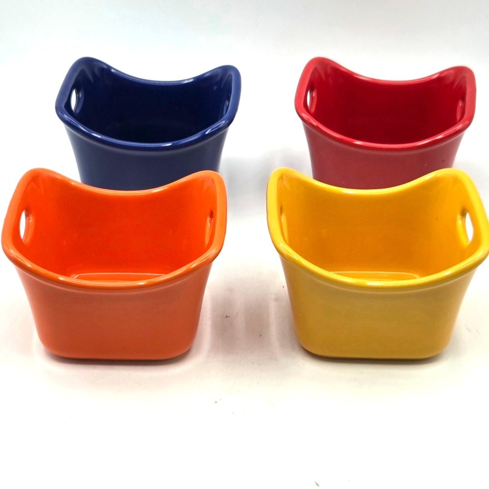Rachael Ray Bubble &‎ Brown Ramekins 10 oz Dipping Cups Red Blue Yellow Orange